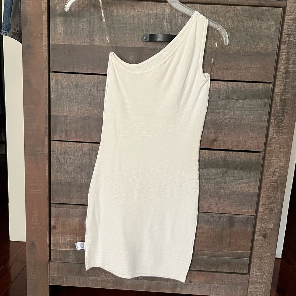Wow couture bodycon one shoulder dress, bandage one shoulder dress, ivory Y2K